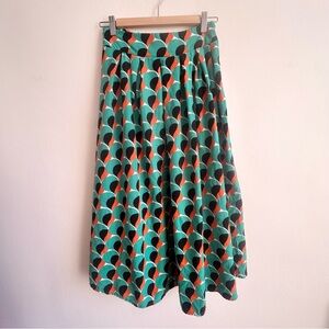 Vibrant Teal & Orange Geometric Print Midi Statement Skirt - Size M/L